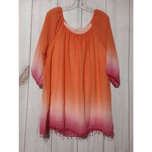 Cal Style Shirt Ladies Large Orange Tunic Chiffon‎